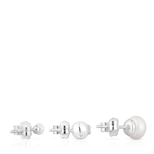 Set mit drei Ohrringen Tsuri aus Silber mit Zuchtperlen
