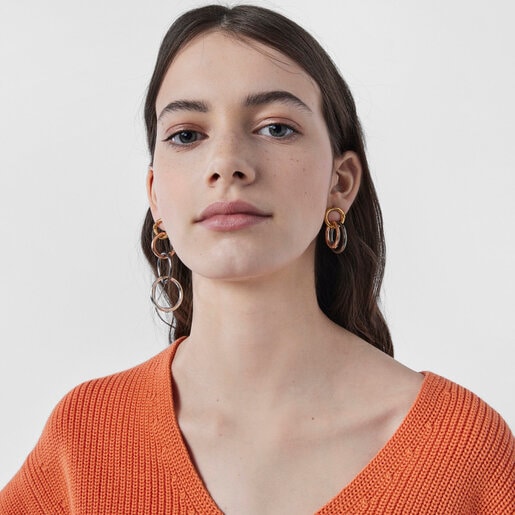 Длинные серьги Hold из серебра, золота, розового серебра vermeil и темного серебра