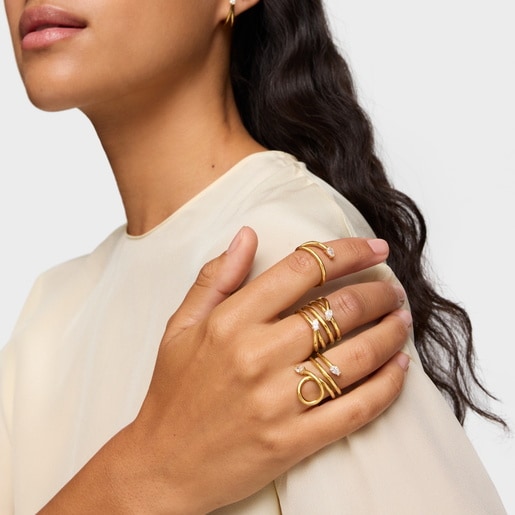 Anillo espiral con baño de oro 18 kt sobre plata y diamantes creados en laboratorio Lio LGD