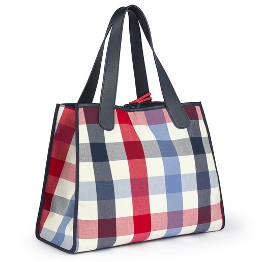 Tote bag grande Leissa em pele e ráfia Multi Azul