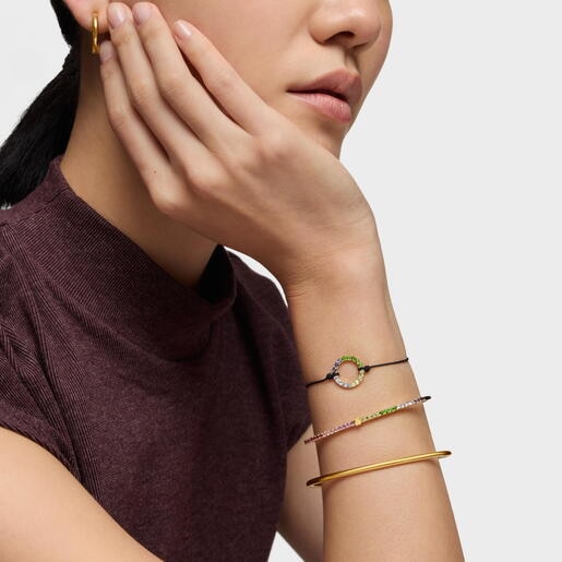 18kt gold-plated silver and black nylon Bracelet with gemstones TOUS Straight