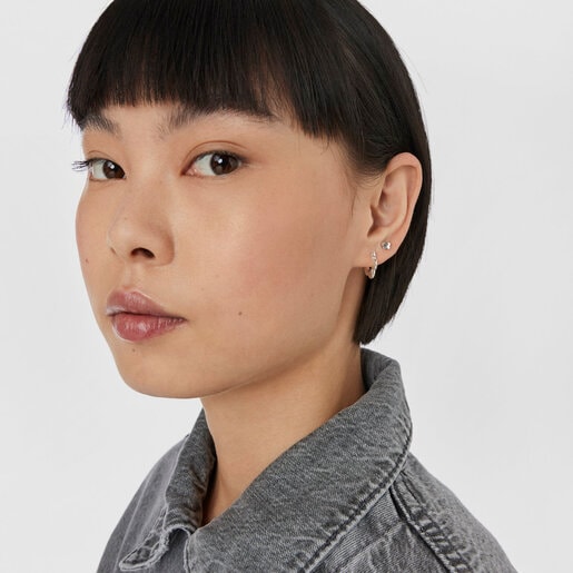 עגילי חישוק Bold Motif מכסף במוטיב פרח