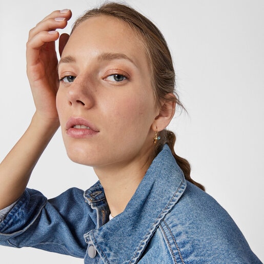 Pendientes con baño de oro 18 kt sobre plata, ojo de tigre y apatito TOUS Good Vibes