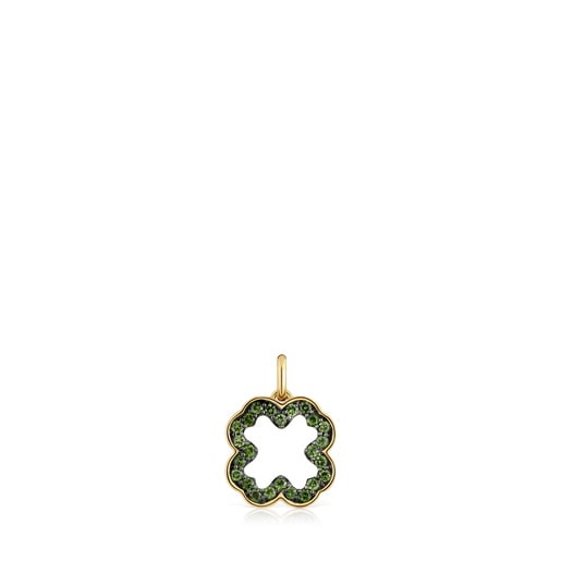 Wisiorek z 14-karatowego złota z motywem koniczyny i diopsydem chromowym Medallions