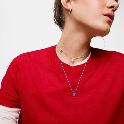 Silver, gray nylon and cultured pearl Necklace TOUS Unlock