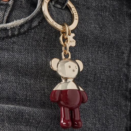 Gold- and burgundy-colored Teddy Bear Key ring | TOUS