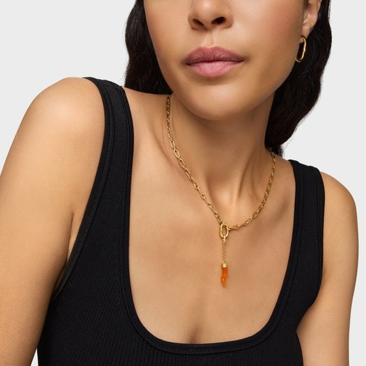 قلادة Medallions من الفضة المطلية بالذهب عيار 18 قيراطًا مرصعة بالكارنليان