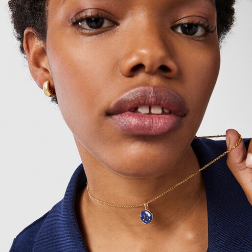 ペンダント  Magic Nature  ディスク  12mm　イエローゴールドコーティング　ラピスラズリ　