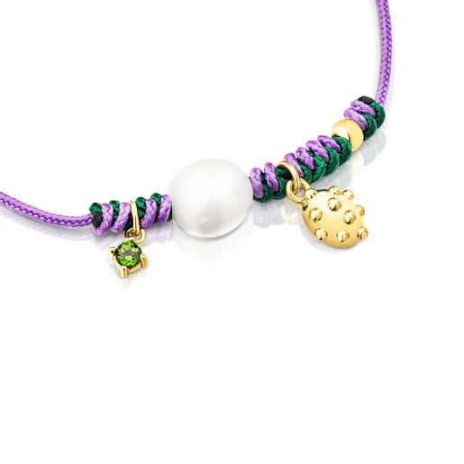 Nylon Virtual Garden Bracelet with chrome diopside and cultured pearl