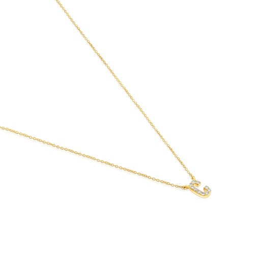 Short gold letter C Necklace with 0.05 ct diamonds Alphabet