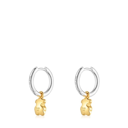 Aretes de aro motivo oso bicolor Icon Metal