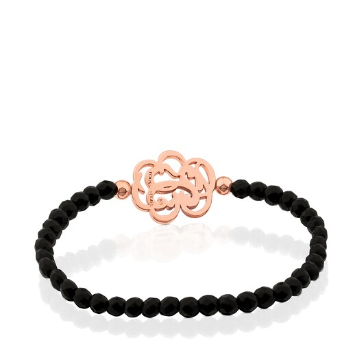 Armband Rubric aus rosa Vermeil-Silber mit Onyx