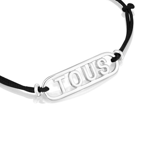 Black nylon Bracelet with silver Logo