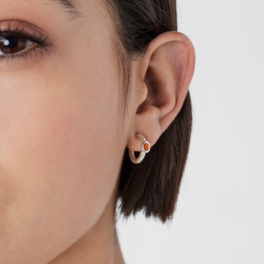 Серебряные серьги-обручи Oceaan Duna с сердоликом