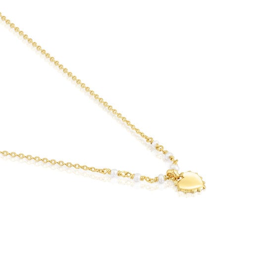 Silver vermeil heart Necklace San Valentín with cultured pearls