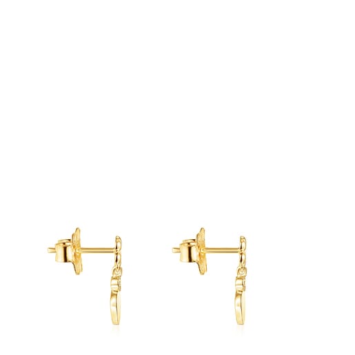 Short Gold Fragile Nature Earrings with Diamonds and Ruby