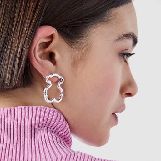 Medium Hold Silver Bear Earrings