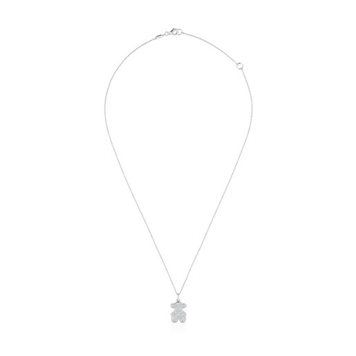 Collar corto oso de oro blanco con diamantes 16 mm Icon Gems