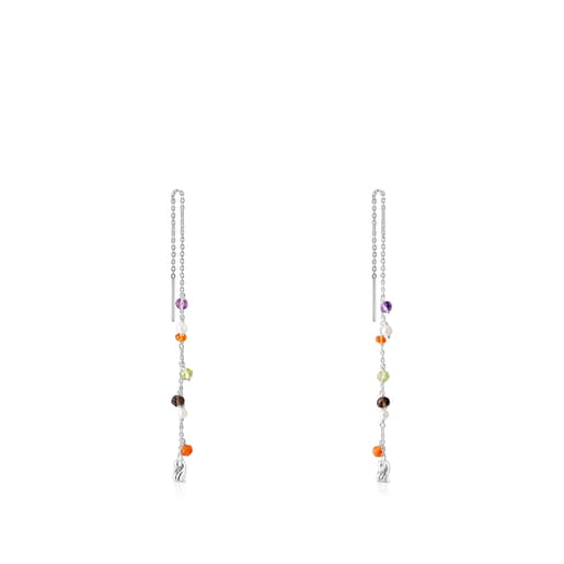 Boucles d’oreilles Sea Vibes longues en argent, pierres précieuses et perles