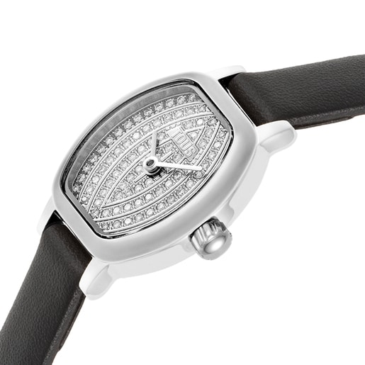Watch with analog Swiss movement with 0.30ct in diamonds and leather bracelet Les Classiques Mini