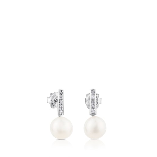 Pendientes oro blanco con diamantes y perla Les Classiques