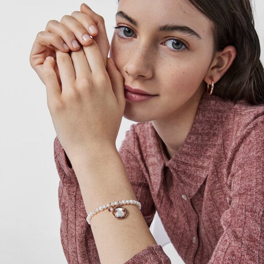 Rose Vermeil Silver Camille Bracelet with Pearls, Mother-of-Pearl and Ruby