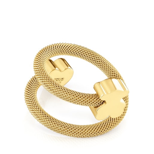 Anillo espiral con baño de oro 18 kt sobre plata y motivos Icon Mesh