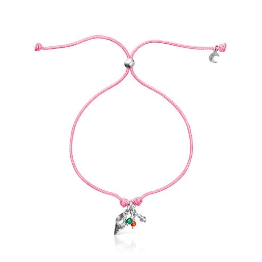 Pulsera de cordón rosa con motivo caracola y gemas Save Ocean