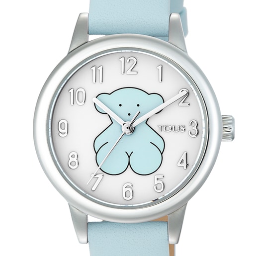 Nuovo orologio analogico in acciaio Muffin con cinturino in pelle blu