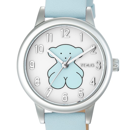 Montre New Muffin en acier avec bracelet en cuir bleu