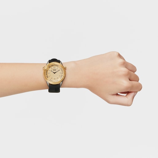 Analog Watch with black silicone strap and gold-colored IP steel case TOUS Now