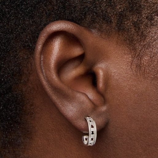 silver TOUS Bear Row hoop earrings with silhouette