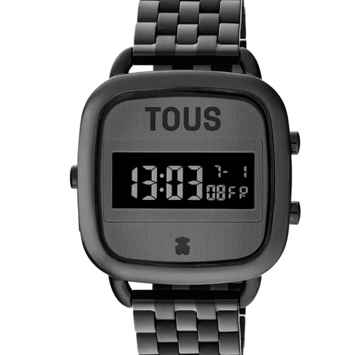 Reloj digital con brazalete de acero IP negro D-Logo