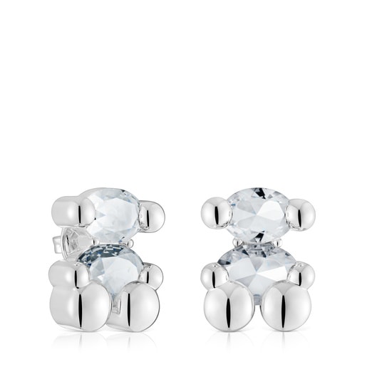 mm silver and rock crystal quartz bear motif Earrings Color Bear