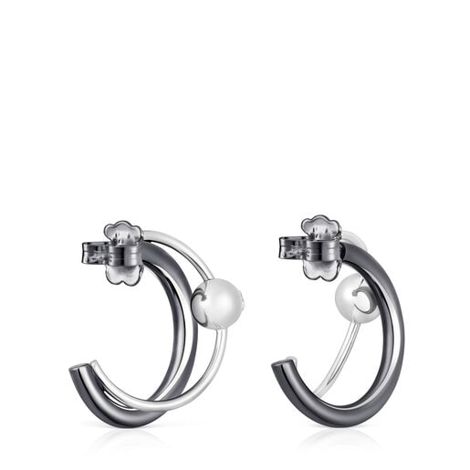 Silver and dark silver Plump Double hoop earrings