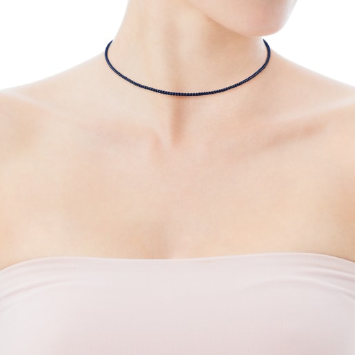 Blue Cord TOUS Chokers Choker with Rose Silver Vermeil