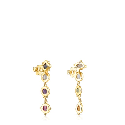 Long silver vermeil Magic Nature Earrings with gemstones