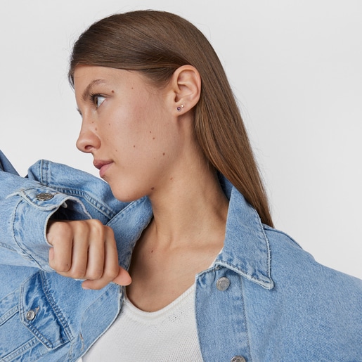 עגילי גלורי לב מזהב צהוב בשיבוץ אבן אמטיסט