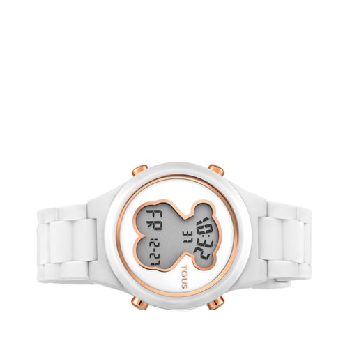 Reloj digital D-Bear de policarbonato con correa de silicona blanca