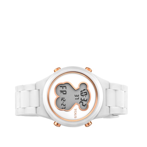 Orologio digitale in policarbonato D-Bear con cinturino in silicone bianco