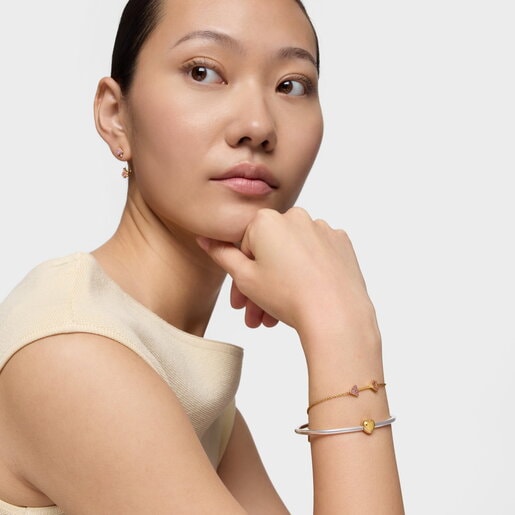 Chain bracelet with 18kt gold plating over silver and rhodolites TOUS Flechazo