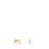 Gold Puppies Earrings with bear motif with a cultured pearl