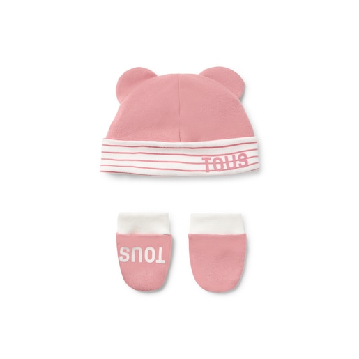 Conjunto de bebé de gorro e luvas Classic cor-de-rosa