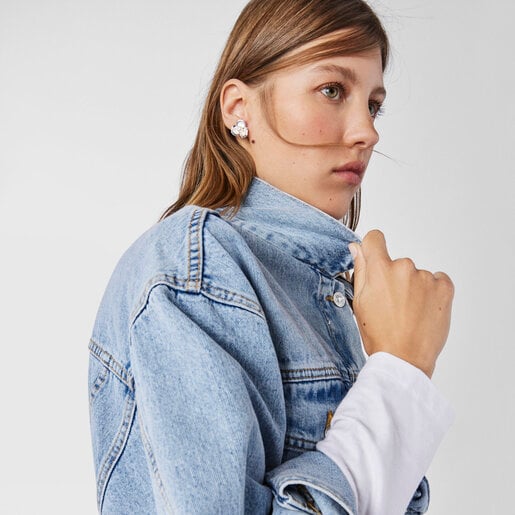 עגילי פרח פריג'ל בשילוב פנינה