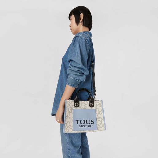 Μεσαίου μεγέθους μπεζ και μπλε τσάντα για ψώνια Amaya Kaos Icon