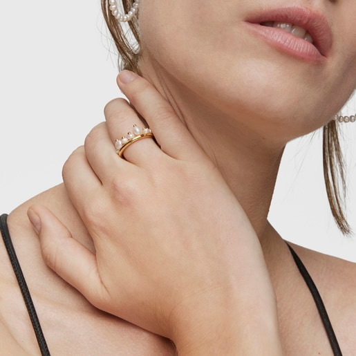 Small 18kt gold-plated silver and cultured pearls Ring Sugar Party