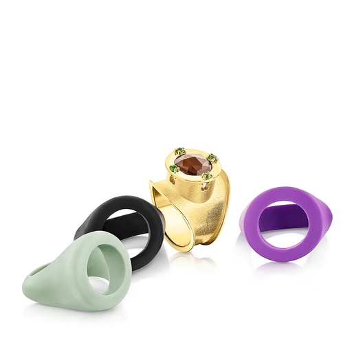 Silver vermeil Virtual Garden Signet ring set with smoky quartz