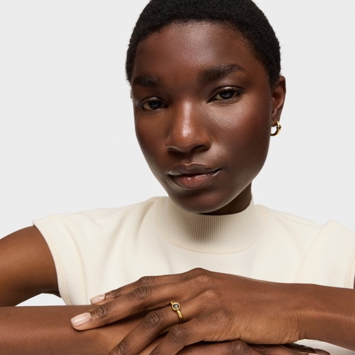 Wide ring with 18kt gold plating over silver and black spinel TOUS Line