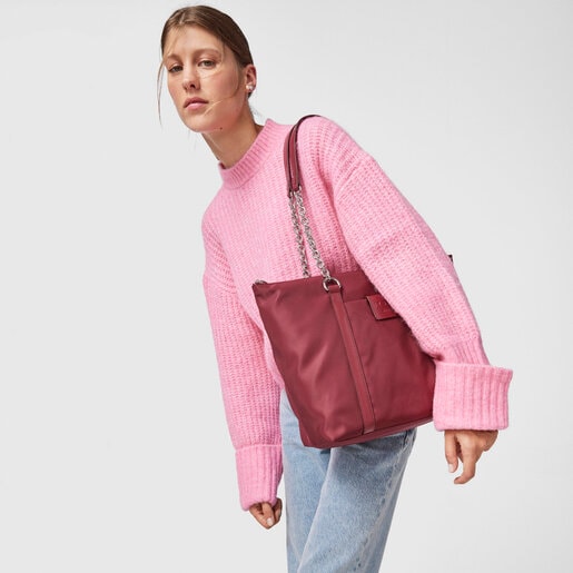 バーガンディのラージトートバッグ Empire Soft Chain