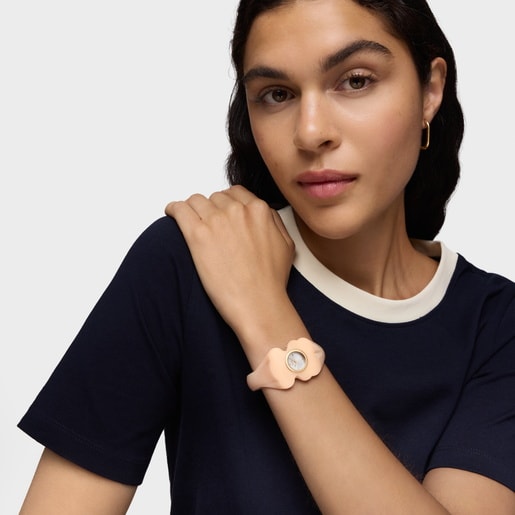 ساعة تناظرية ذهبية اللون من الصُلب ذات سوار باللون الوردي من تشكيلة M Bear Folks